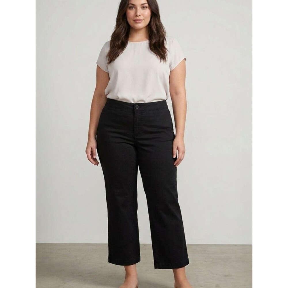 Eddie Bauer Curvy Fit Stretch Cotton Black Trousers 12P Workwear Travel Comfy